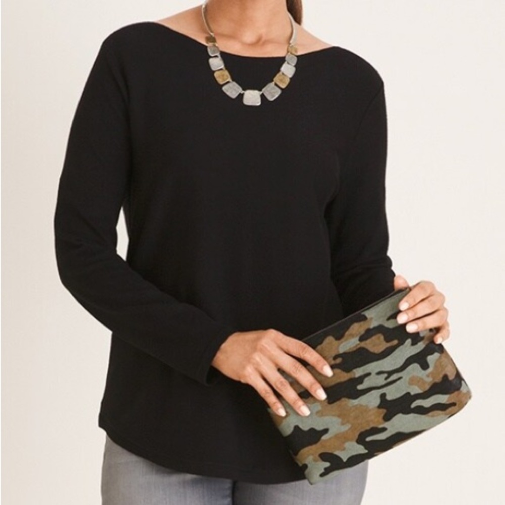 Chico’s Black Bateau-Neck Shirttail-Hem Pullover Sweater - Medium (Chicos 1) NWT